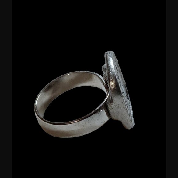 Kelly Waters Hand Engraved Pewter Adjustable Ring Resting Size 7.5 Love - Picture 4 of 5